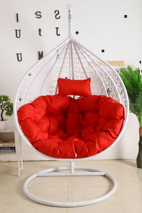 Egg Chair Hanging-  White Basket & Red Cushionegg swing chair for outdoor use