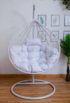 Egg Chair Hanging-  White Basket & White Cushionegg swing chair for outdoor use