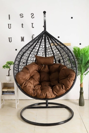 Egg Chair Single seat - Black Basket & Brown Cushionegg swing chair for outdoor use