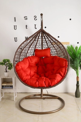 Egg Chair Single seat - Brown Basket & Red Cushionegg swing chair for outdoor use