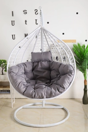 Egg Chair Single Seat - White Basket & Grey Cushionegg swing chair for outdoor use