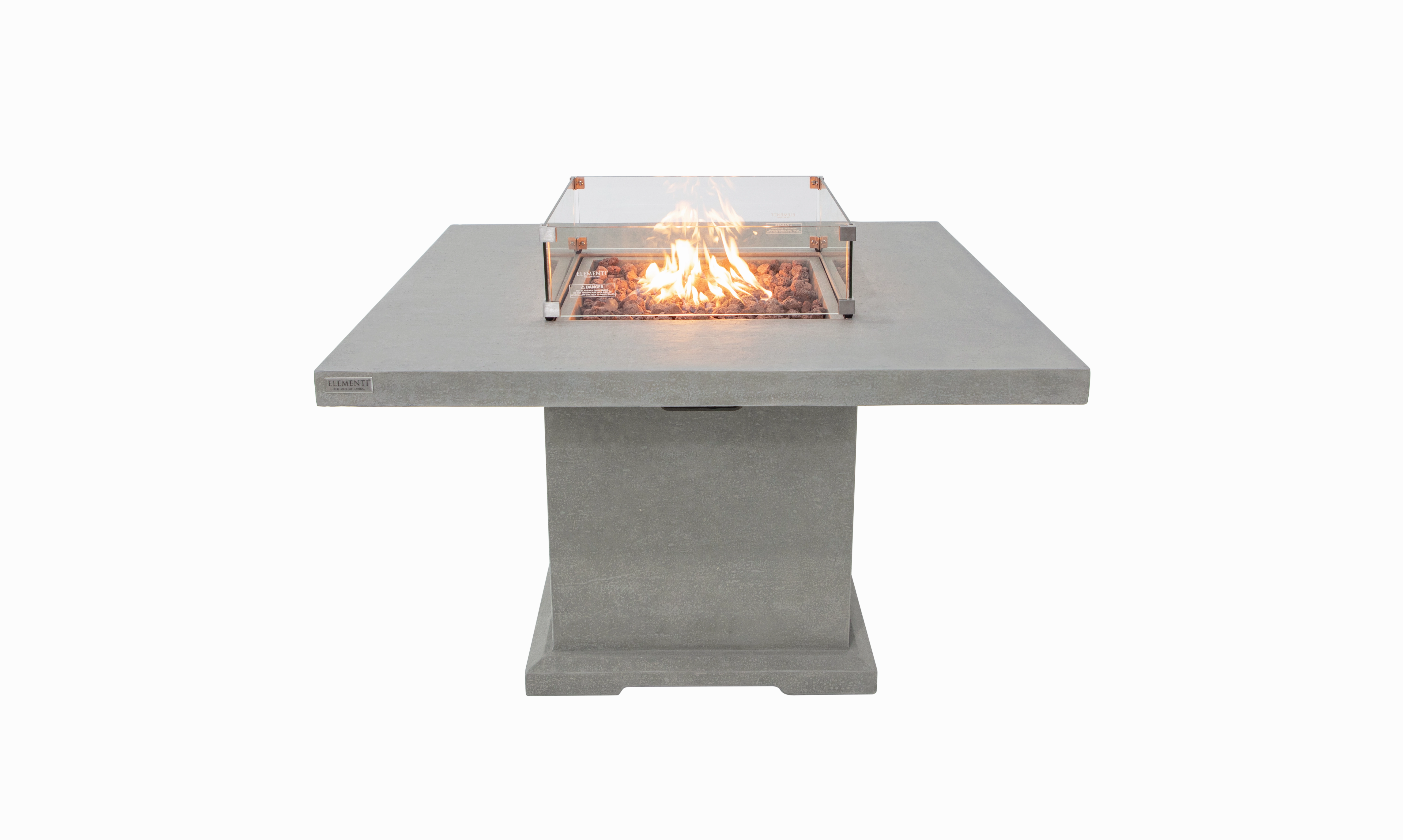 Elementi - Birmingham Dining Square Concrete Fire Pit Table, Hidden Propane Storage - OFG202