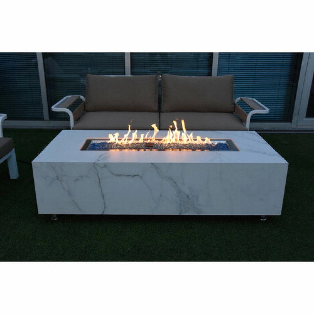 Elementi - Carrara Marble Porcelain Rectangular Fire Pit Table - OFP121BW