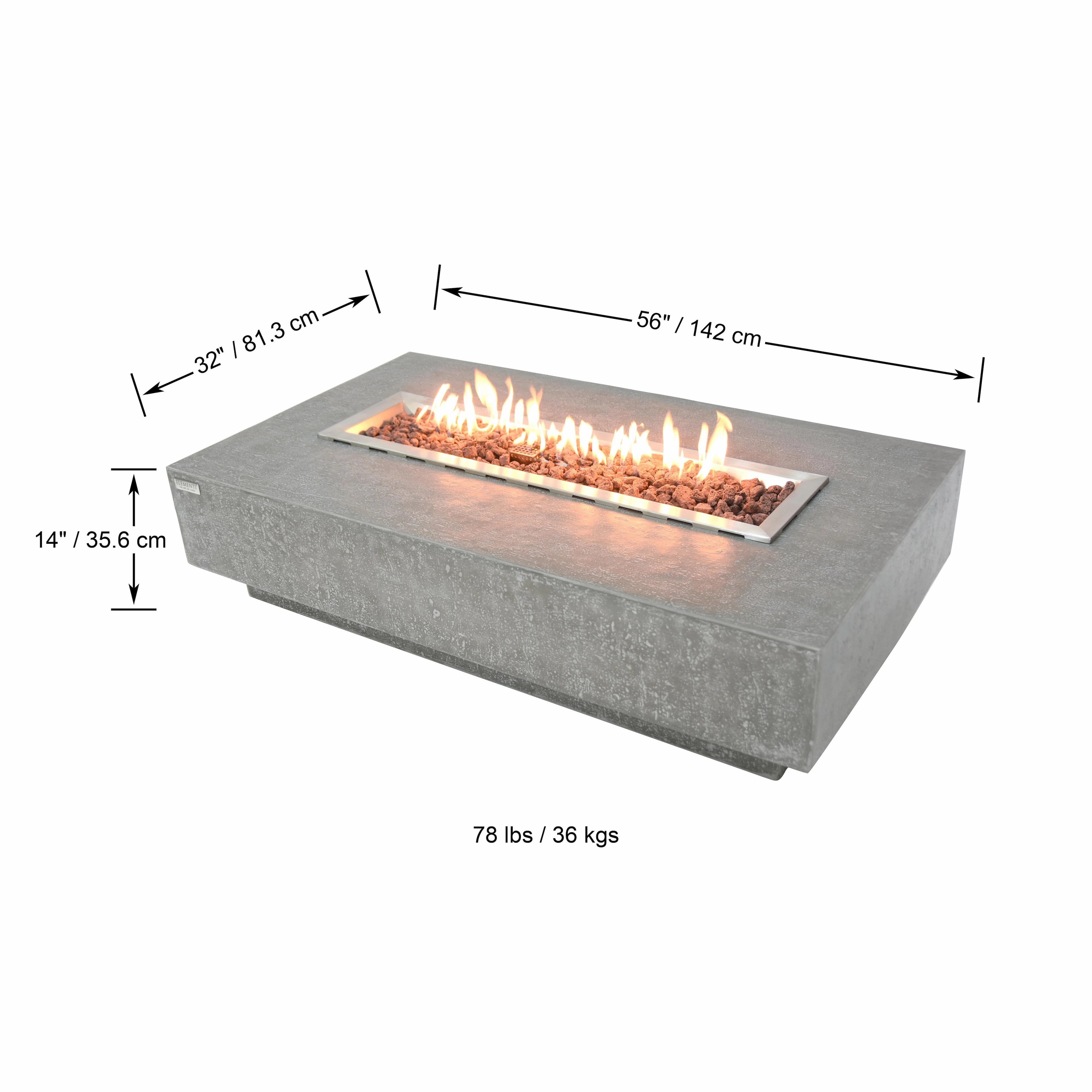 Elementi - Hampton Rectangle Concrete Fire Pit Table OFG139