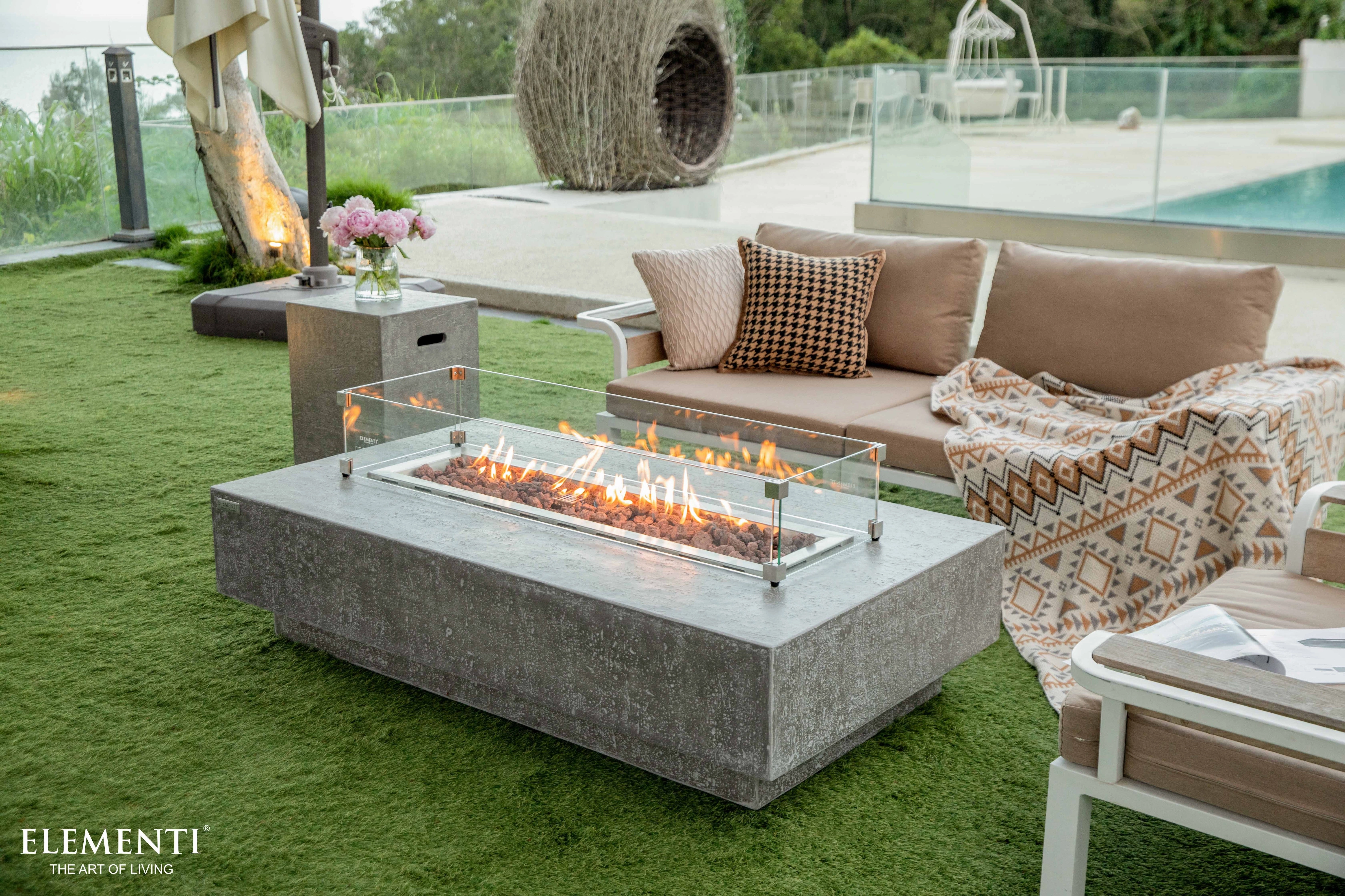 Elementi - Hampton Rectangle Concrete Fire Pit Table OFG139