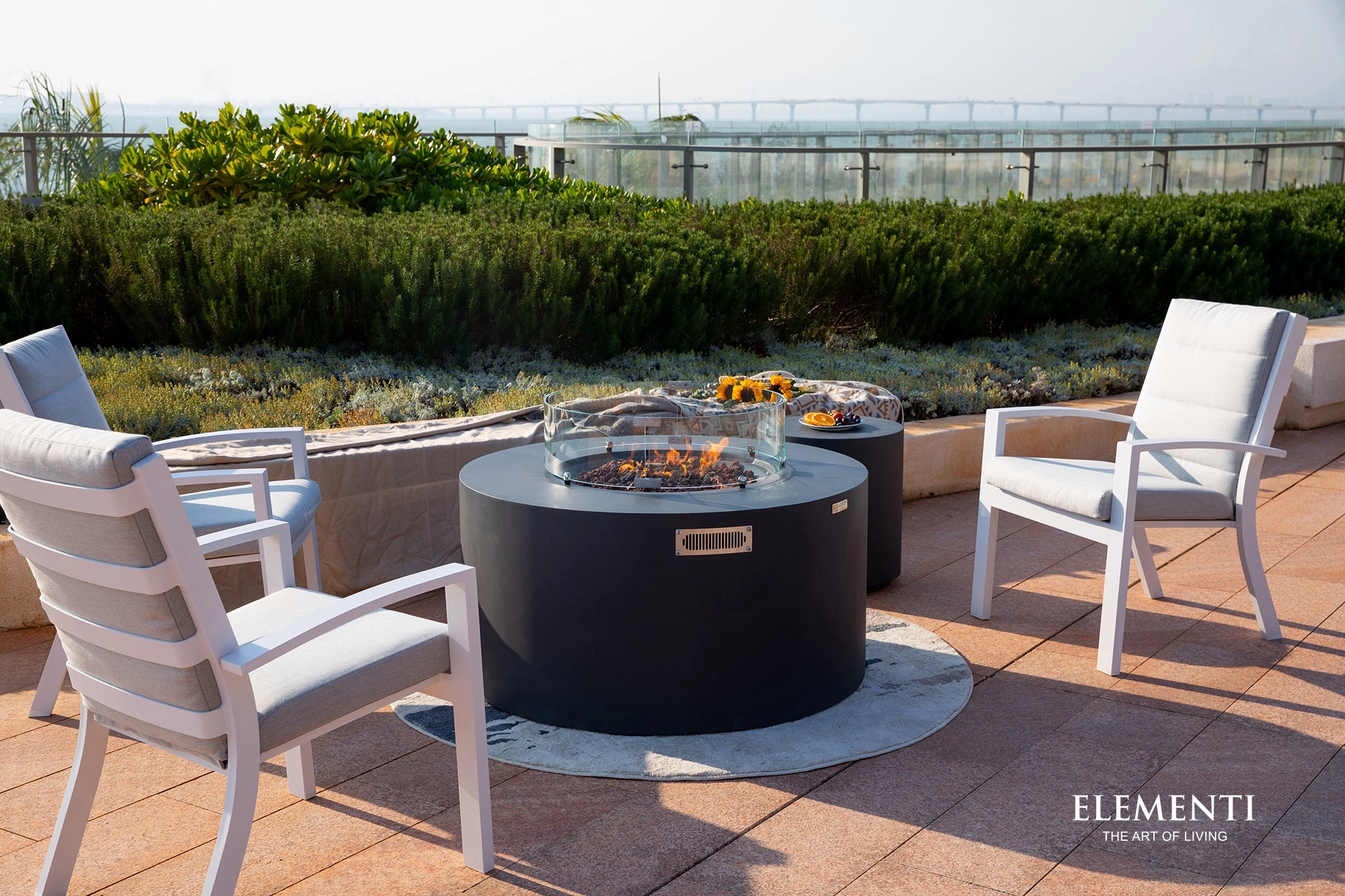 Elementi - Pacaya Round Concreate Fire Pit Table, Hidden Propane Storage OFG311