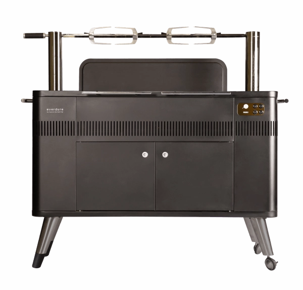 Everdure HUB II 54-Inch Charcoal Grill w/ Rotisserie and Cliplock Forks - HBCE3BUS compact BBQ grill for small spaces
