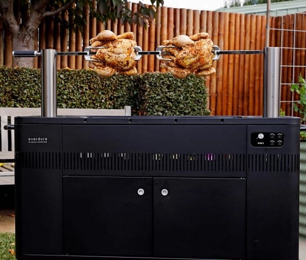 Everdure HUB II 54-Inch Charcoal Grill w/ Rotisserie and Cliplock Forks - HBCE3BUS