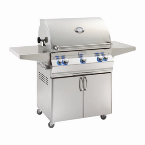 Fire Magic Aurora 30" Portable Gas Grill with Backburner, Rotisserie Kit & Analog Thermometer A660s stainless steel BBQ grill with side table