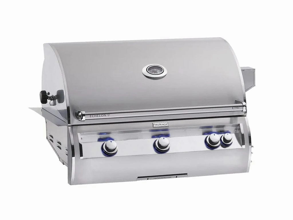 Fire Magic Echelon Diamond 36" Built-In Grill with Analog Thermometer E790i stainless steel BBQ grill with side table