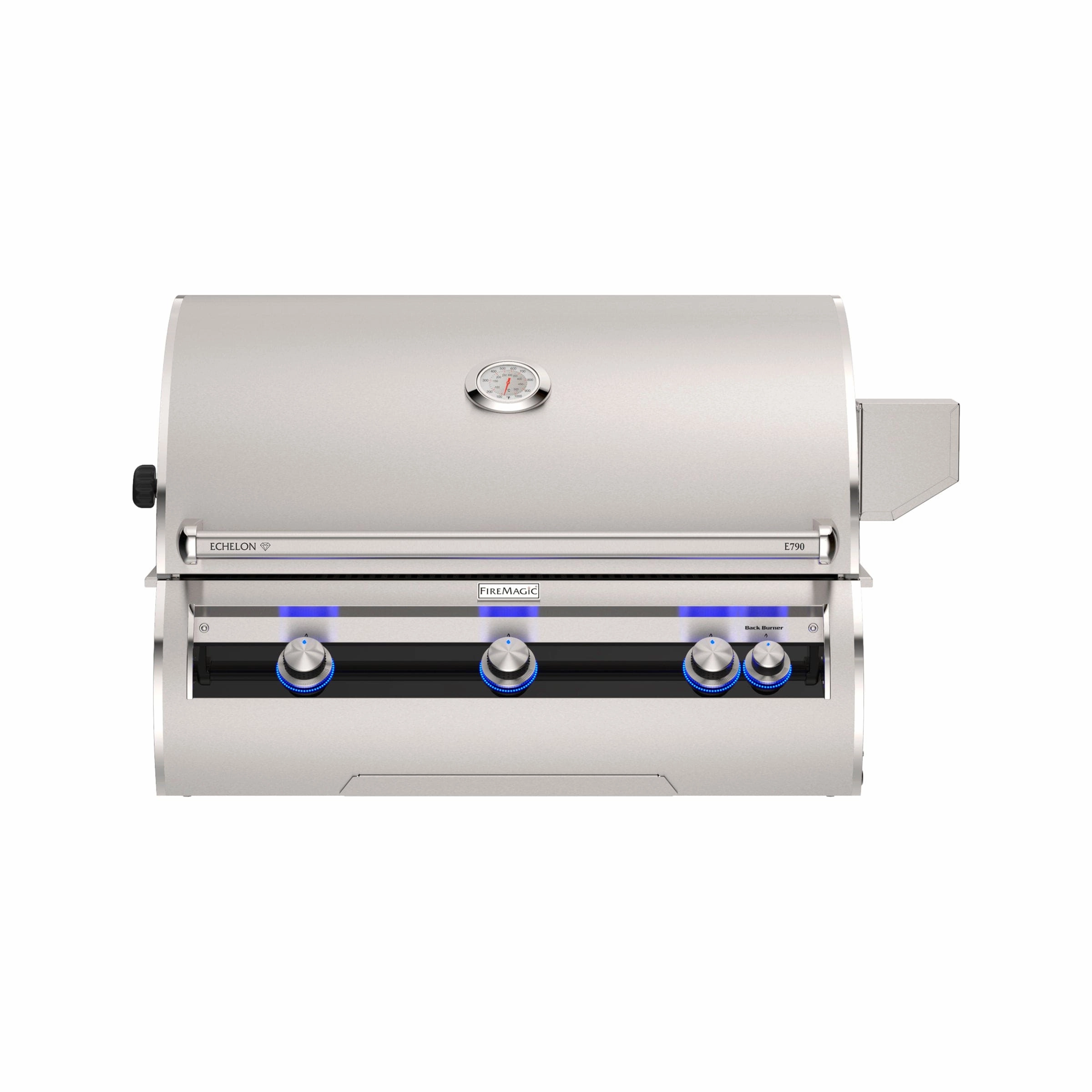 Fire Magic Echelon E790i Built-In Grill Analog Thermometer stainless steel BBQ grill with side table
