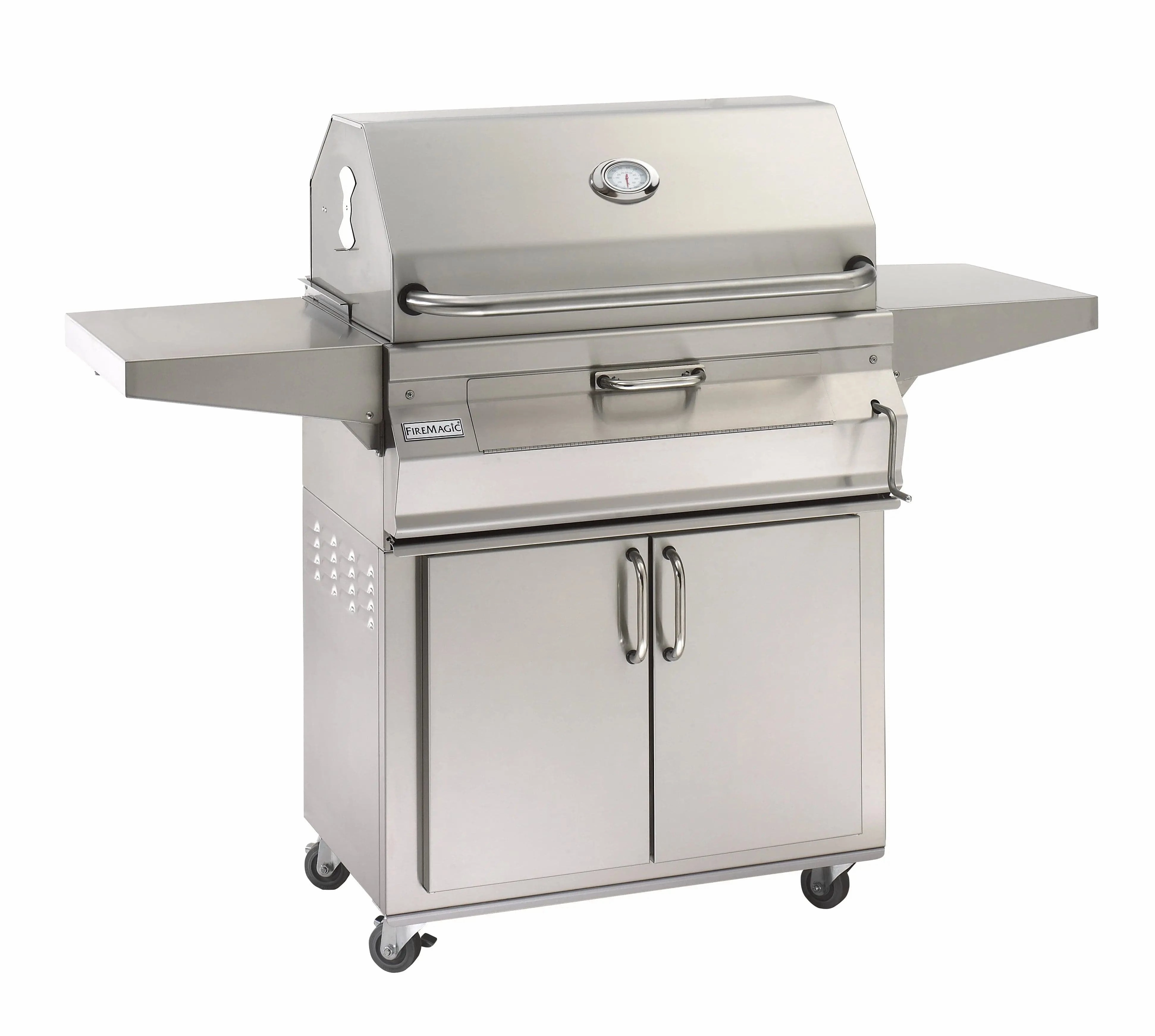 Fire Magic Stainless Steel 24" Portable Charcoal Grill 22-SC01C-61 stainless steel BBQ grill with side table