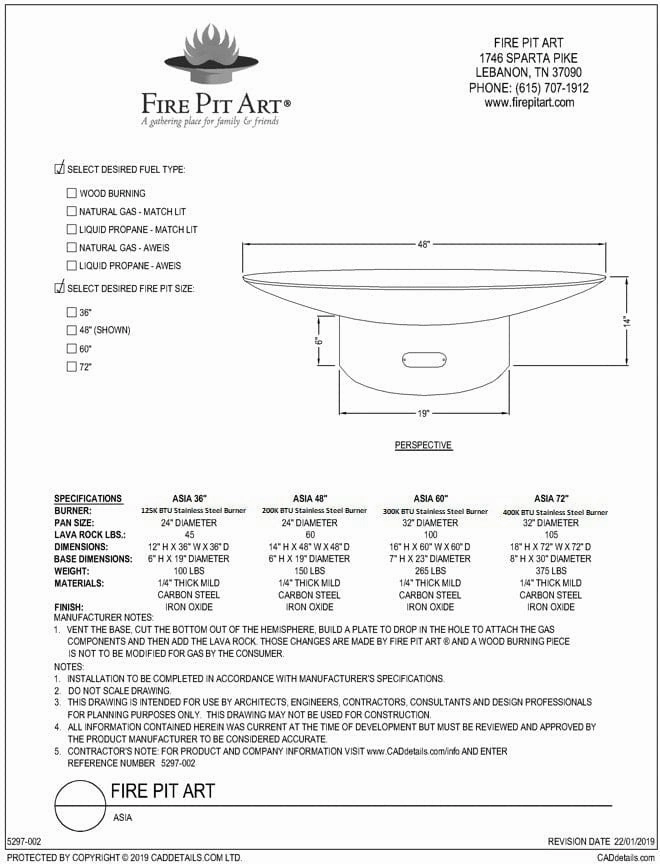Fire Pit Art Asia 36-inch Electric AWEIS Fire Pit Asia 36"-PENTA18-125K BTU-AWEIS