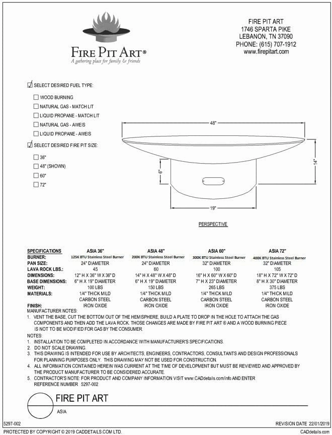 Fire Pit Art Asia 48-inch Electric AWEIS Fire Pit Asia 48"- PENTA24-200K BTU-AWEIS