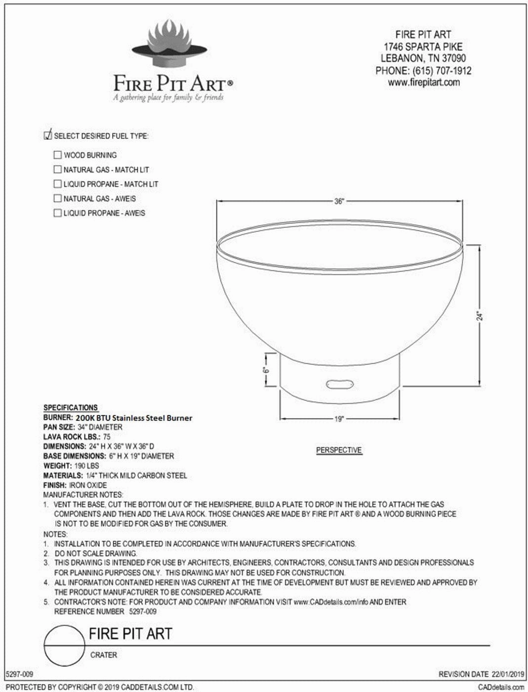 Fire Pit Art Crater 36-inch Wood Burning Fire Pit - CTR