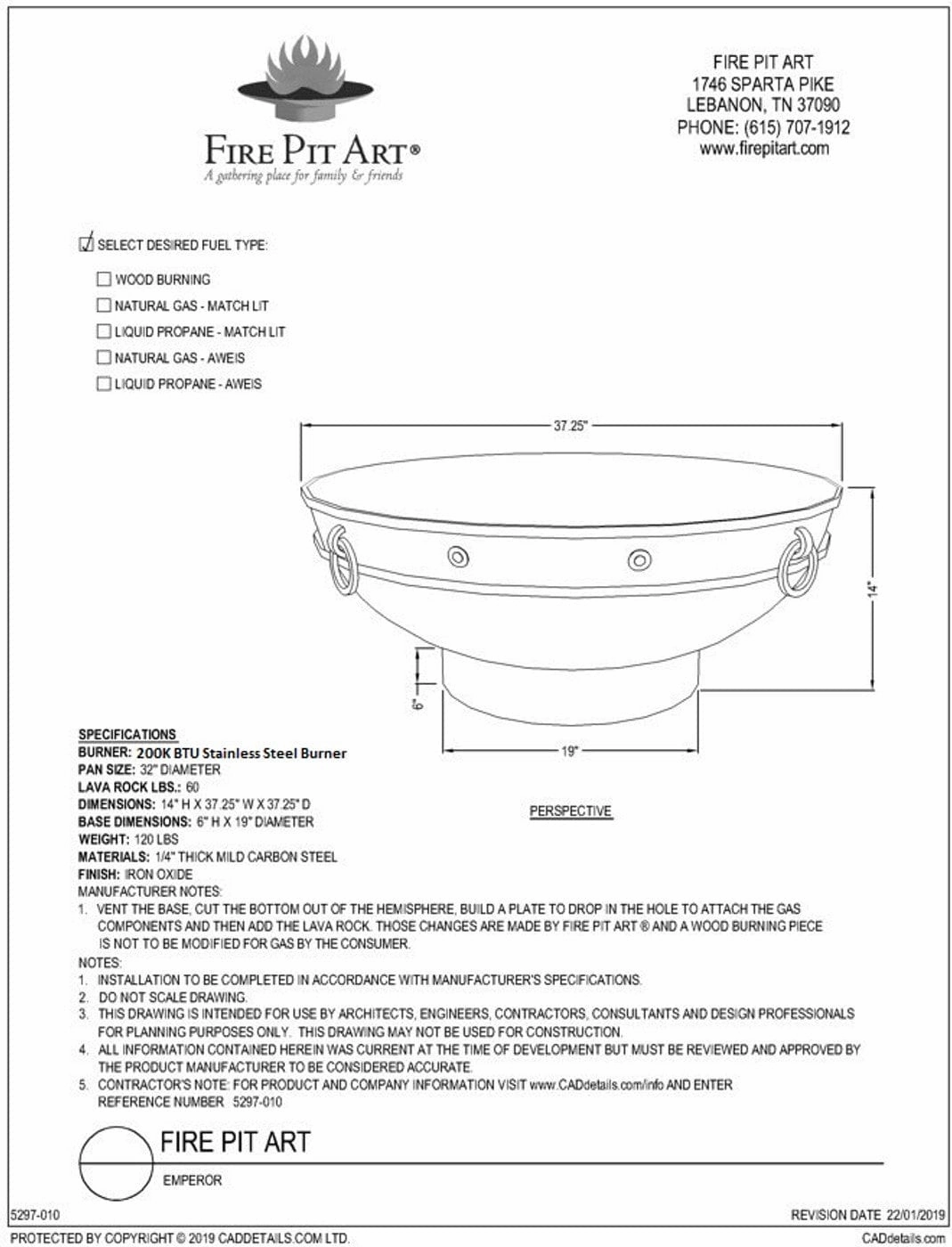 Fire Pit Art Emperor 37-inch Match Lit Fire Pit - Emperor-PENTA24-200K BTU