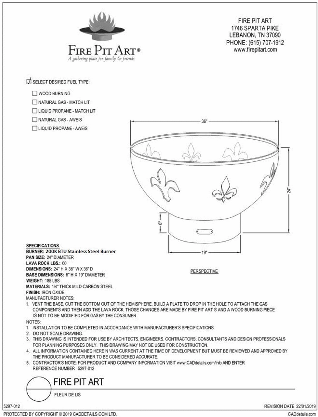 Fire Pit Art Fleur de Lis 36-inch Electric AWEIS Fire Pit - Fleur De Lis-PENTA24-200K BTU-AWEIS