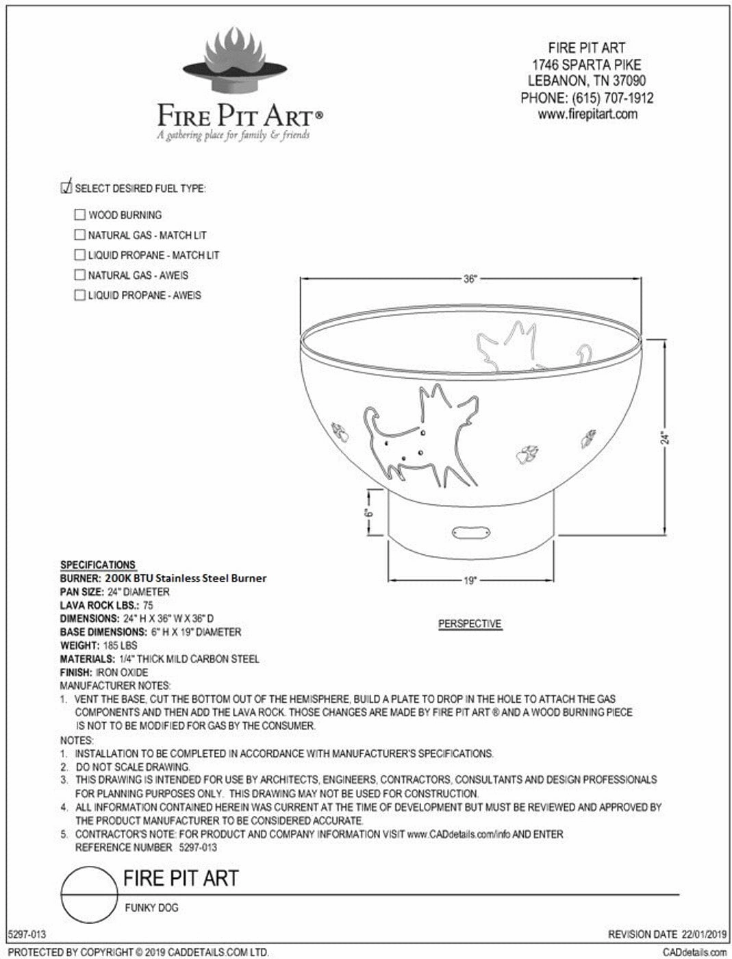 Fire Pit Art Funky Dog 36-inch Wood Burning Fire Pit - FD