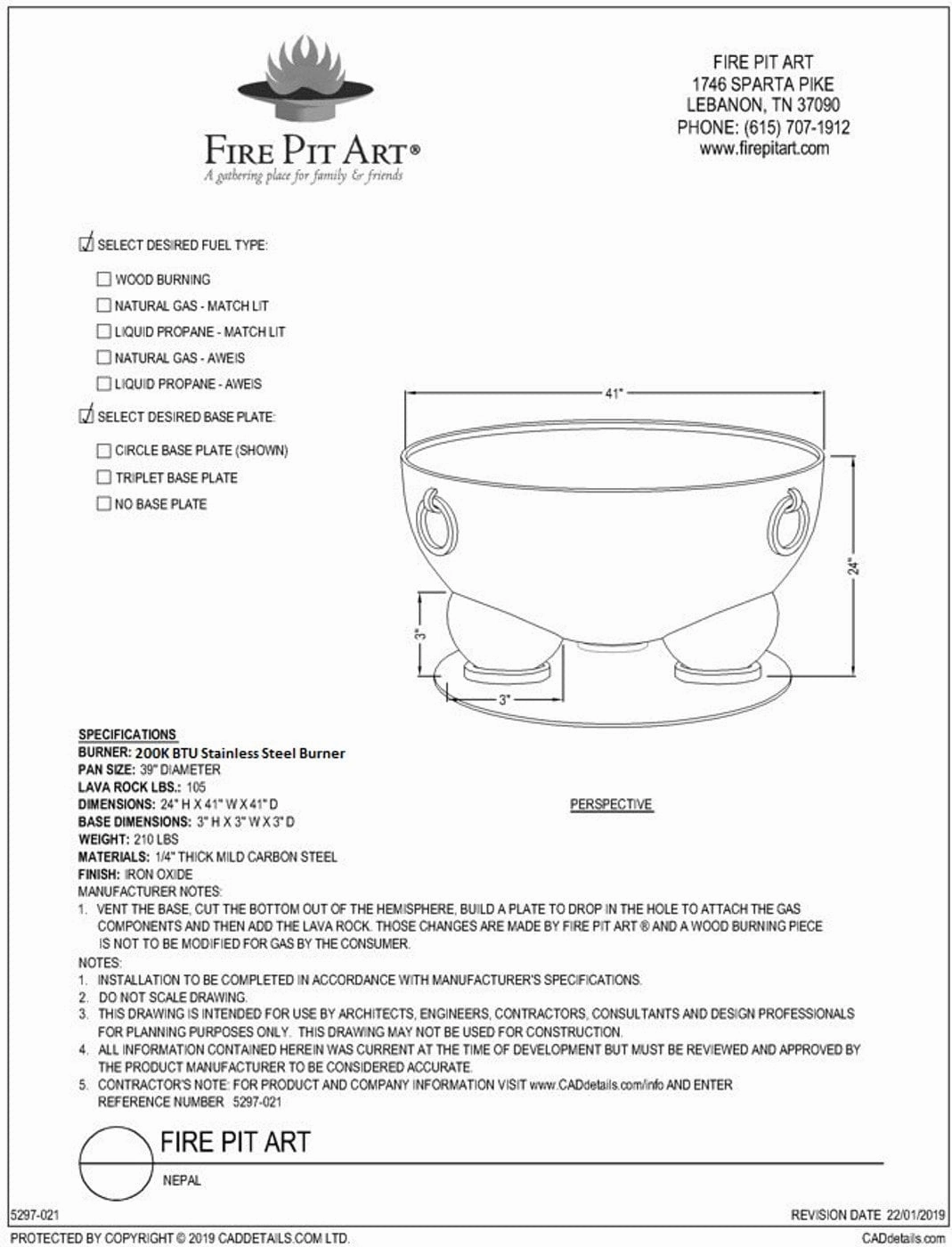 Fire Pit Art Nepal 41-inch Gas Fire Pit - NP