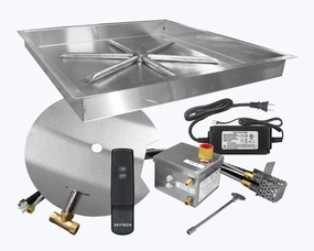Firegear 20" Stainless Steel Square Pan Gas Fire Pit Kit with Remote FPB-20SBSAWSFireproof mat for under fire pit
