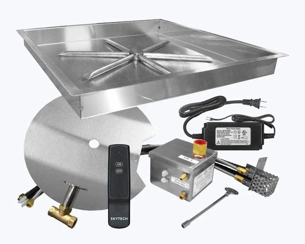 Firegear 20" Stainless Steel Square Pan Gas Fire Pit Kit with Remote FPB-20SBSAWSFireproof mat for under fire pit