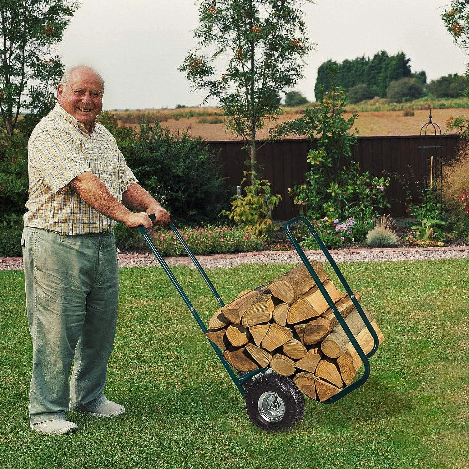 Firewood Log Rack Carrier Cart Wood Rack Storage Mover with Rolling Wheel