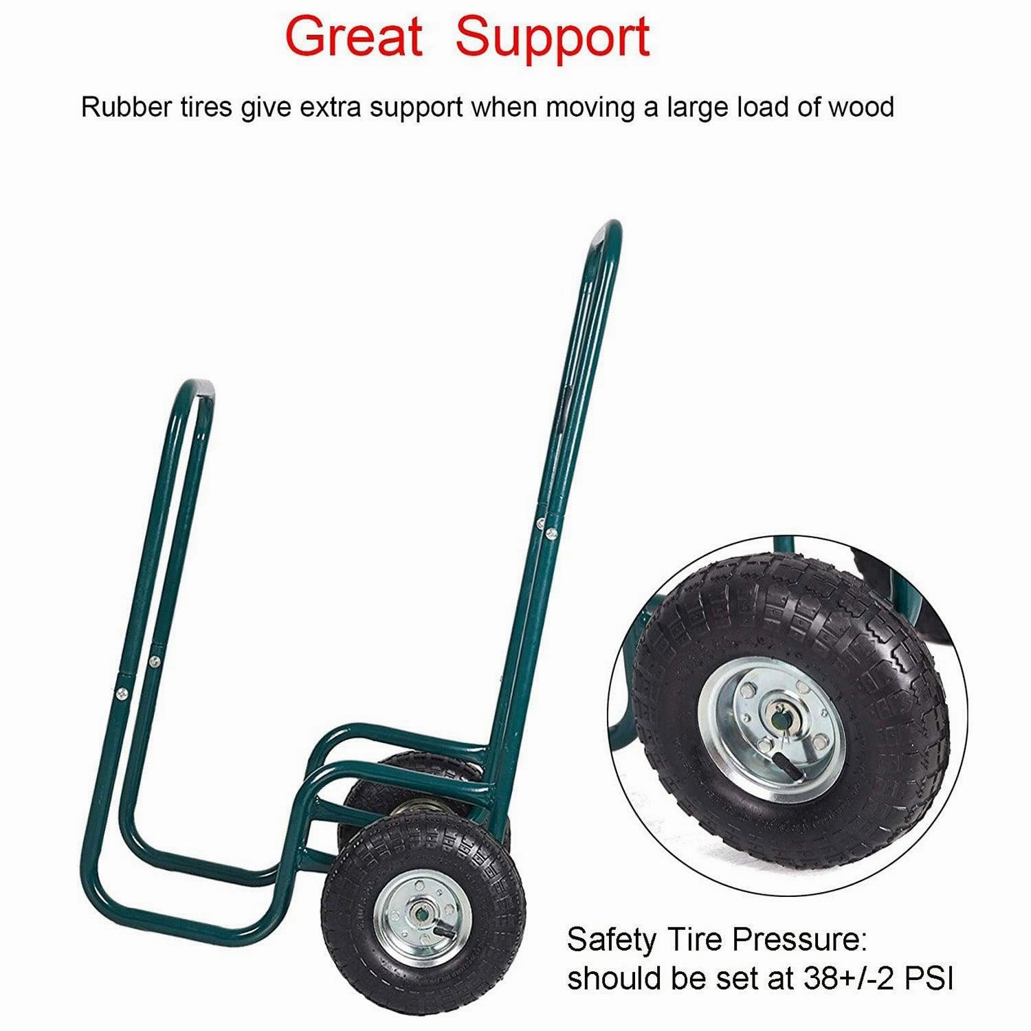 Firewood Log Rack Carrier Cart Wood Rack Storage Mover with Rolling Wheel