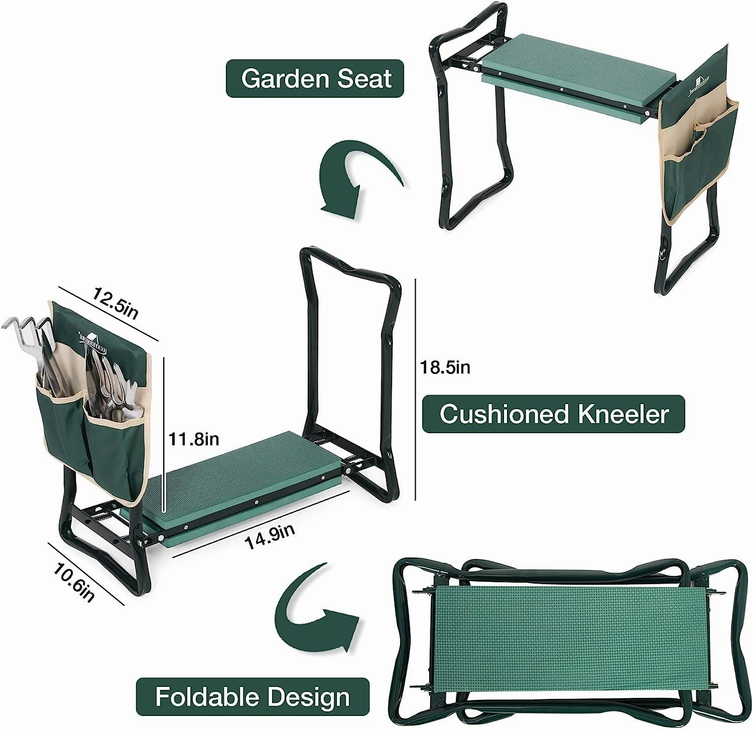 Folding Garden Kneeler and Seat Garden Bench Lightweight Garden Stools with Tool Pouch and Soft Kneeling Pad