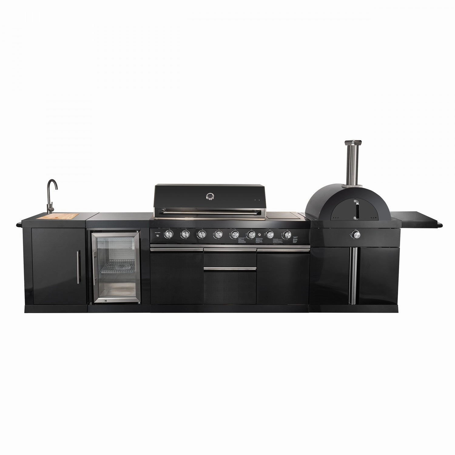 Forno All'Aperto Black Countertop Outdoor Kitchen with 74,600 BTU BBQ, Pizza Oven and Bar Module - FODKT2551BLK outdoor griddle for camping trips