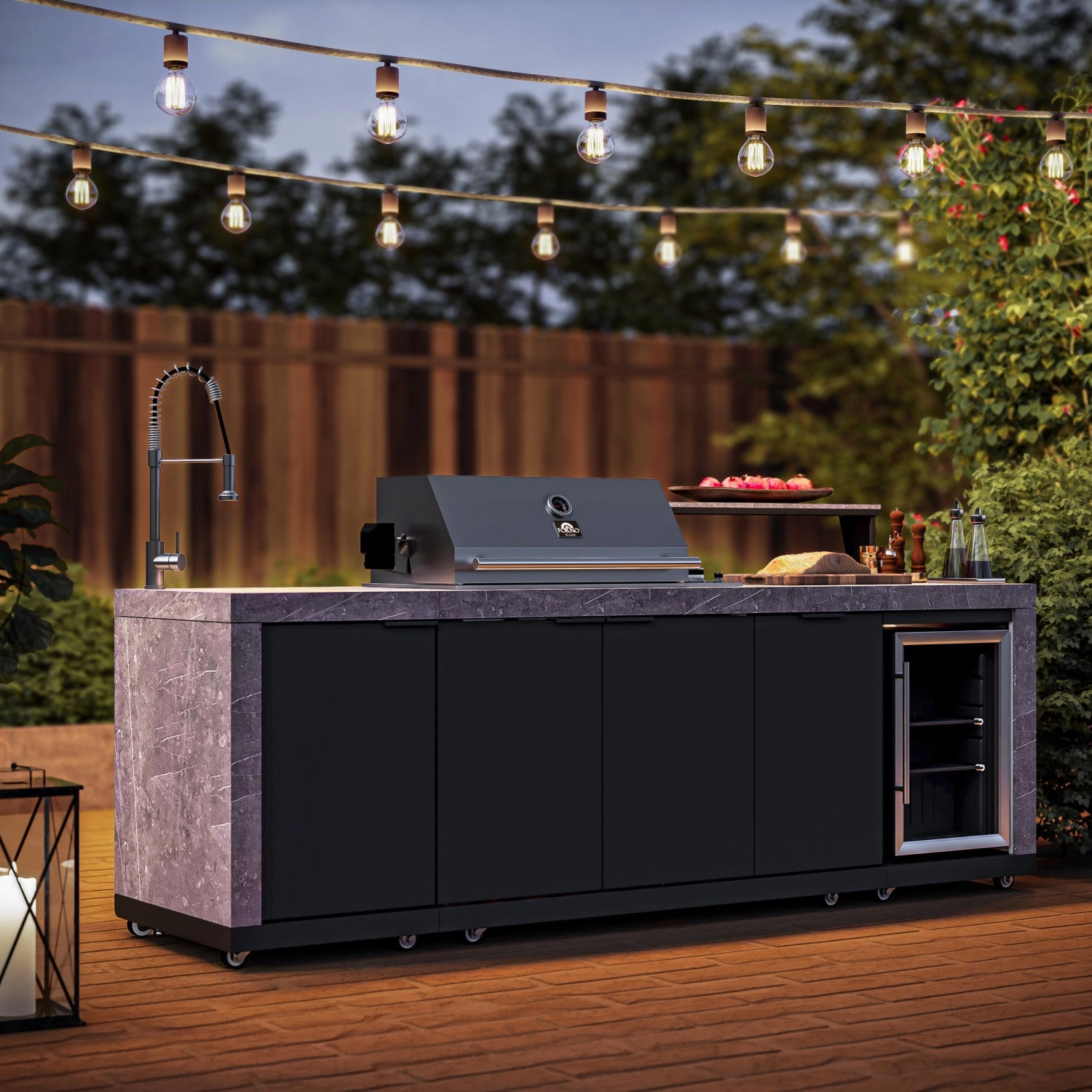 Forno Rimini Gray Countertop Outdoor Kitchen with 30" 62,600 BTU BBQ and Beverage Centre - FODKT2544BLK