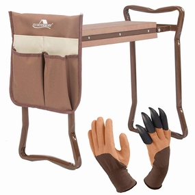Garden Kneeler Seat Folding Kneeling Bench Stool with Tool Pouches Soft Foam, Brown ergonomic garden hand tools for seniors