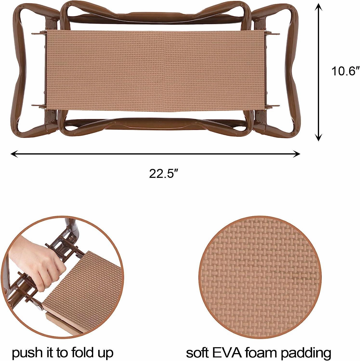 Garden Kneeler Seat Folding Kneeling Bench Stool with Tool Pouches Soft Foam, Brown