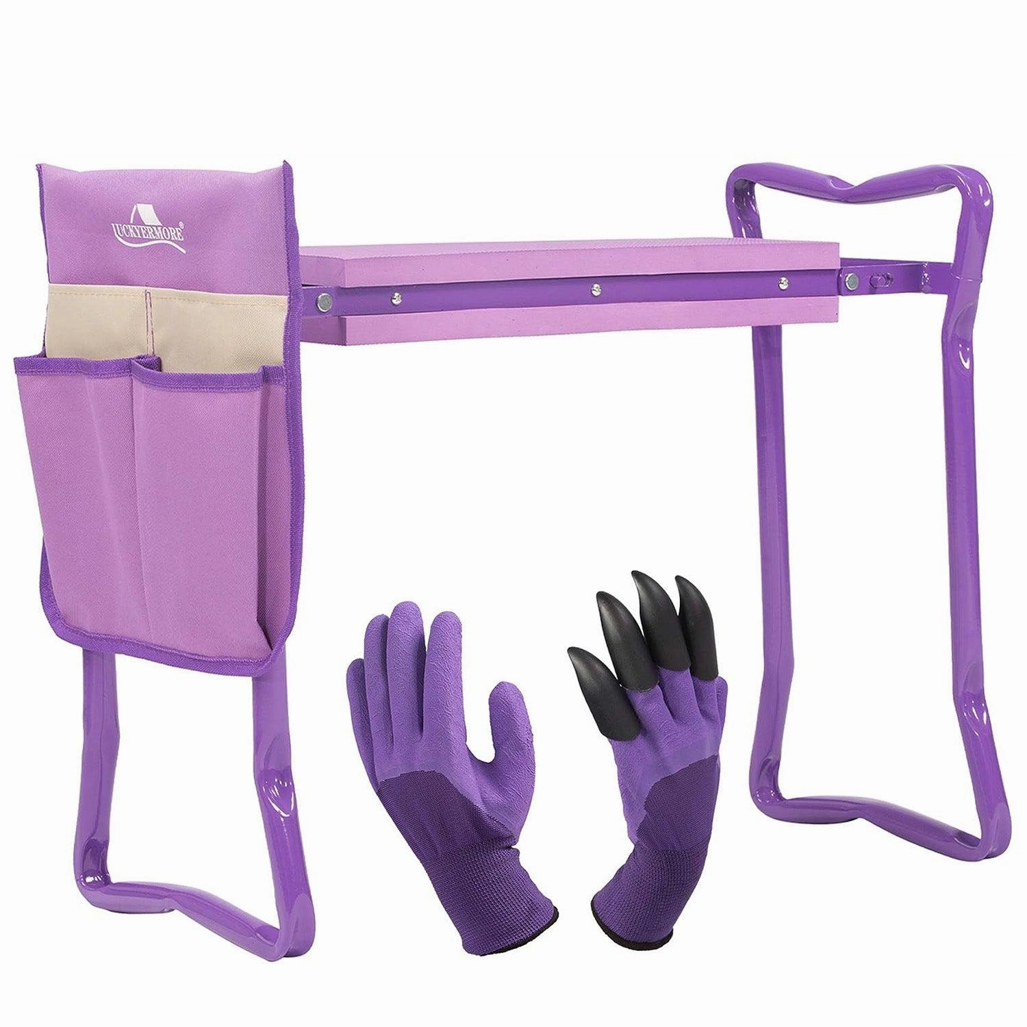 Garden Kneeler Seat Folding Kneeling Bench Stool with Tool Pouches Soft Foam, Purple ergonomic garden hand tools for seniors