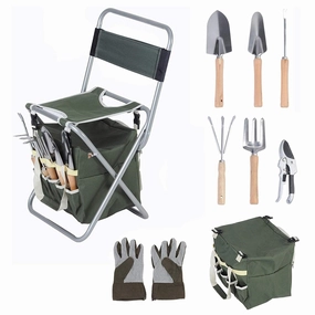 Garden Tool Set 9 Piece Gardening Tools with Ergonomic Wooden Handle Sturdy Stool with Detachable Tool Kit ergonomic garden hand tools for seniors