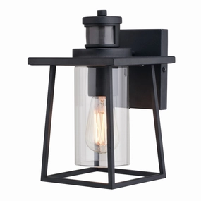 Geneva One Light Outdoor Motion Sensor Wall Light Textured BlackOutdoor wall sconces with motion sensor