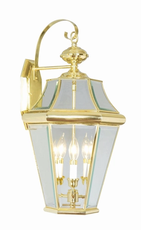 Georgetown Three Light Outdoor Wall Lantern Polished BrassOutdoor wall sconces with motion sensor
