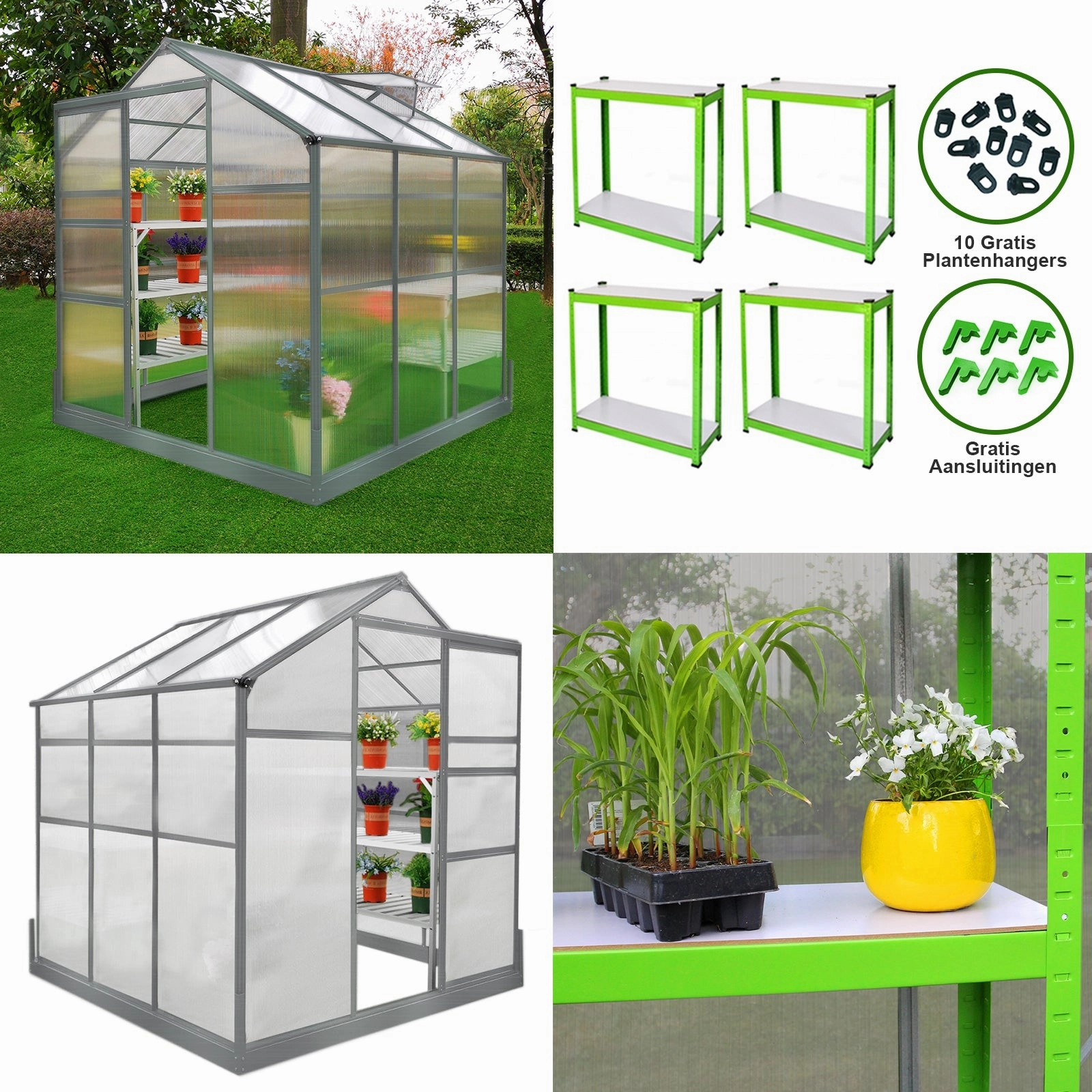 Greenhouse 6ft x 6ft With Base And 2 x Water-Resistant Racks