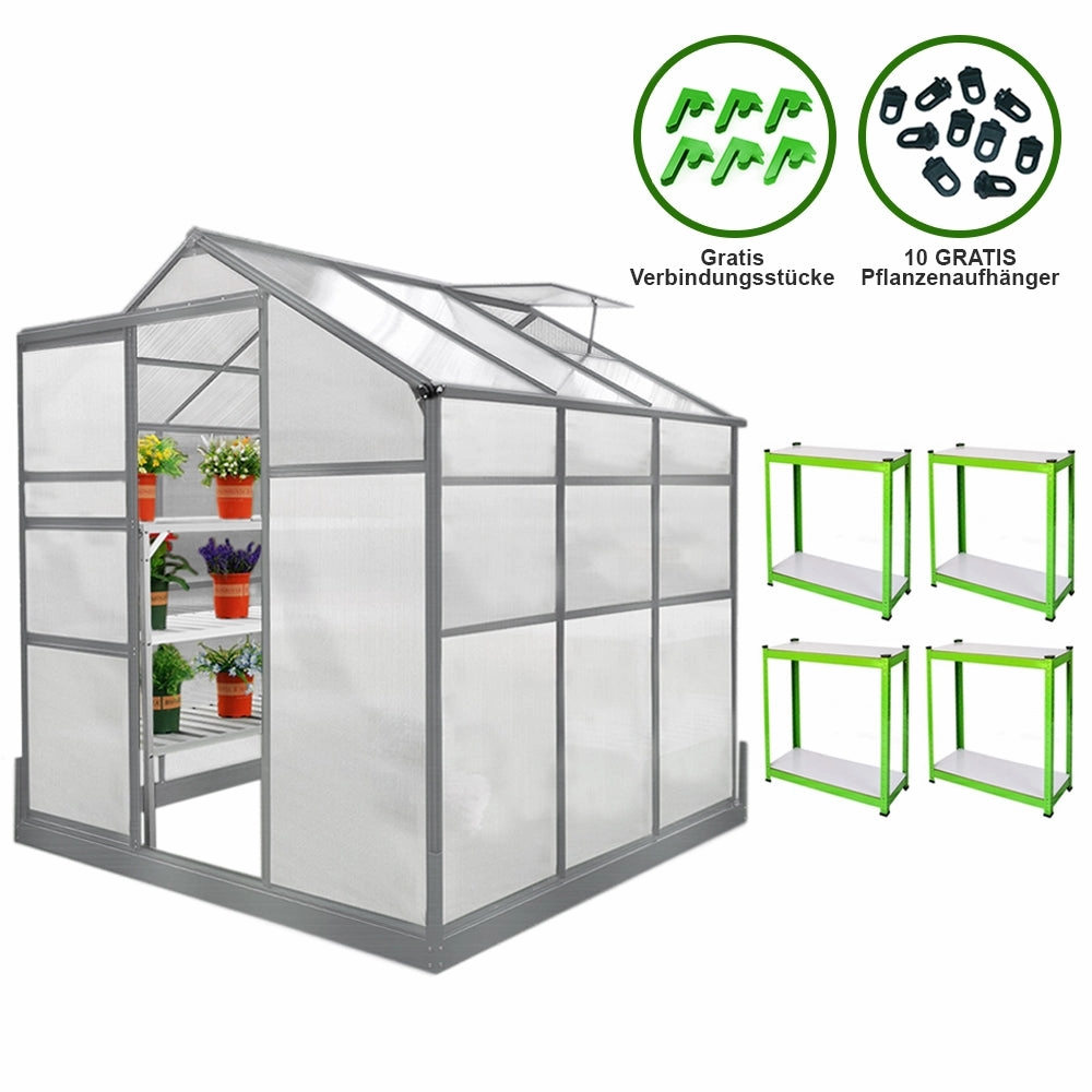 Greenhouse 6ft x 6ft With Base And 2 x Water-Resistant Racks