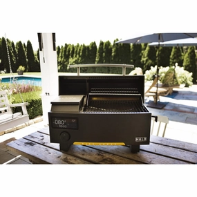 Halo Prime 300 Portable Outdoor Countertop Pellet Grill HS-1005-ANA stainless steel BBQ grill with side table