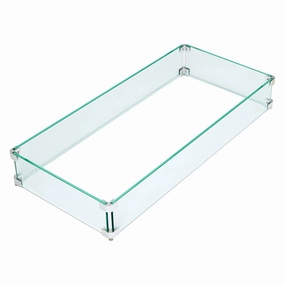 Homrest 33"x15.35"x4.72"Tempered Glass Windguard for Fire Pit Tableportable outdoor fire pit with lid