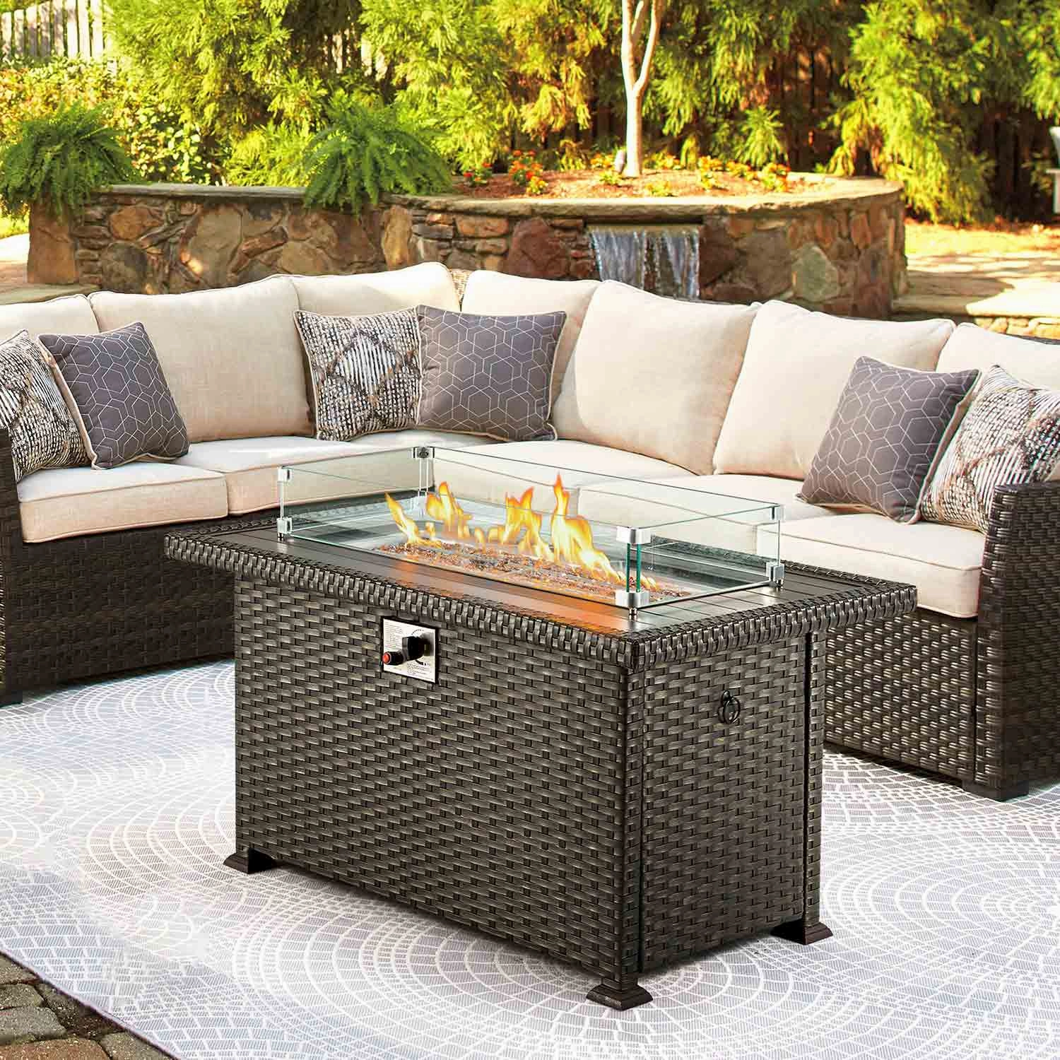 Homrest 44" Patio Propane Fire Pit Table, 50000 BTU Auto-Ignition with Wind Guard, Black