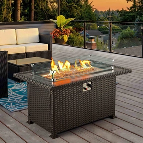Homrest 44" Patio Propane Fire Pit Table, 50000 BTU Auto-Ignition with Wind Guard, Blackportable outdoor fire pit with lid