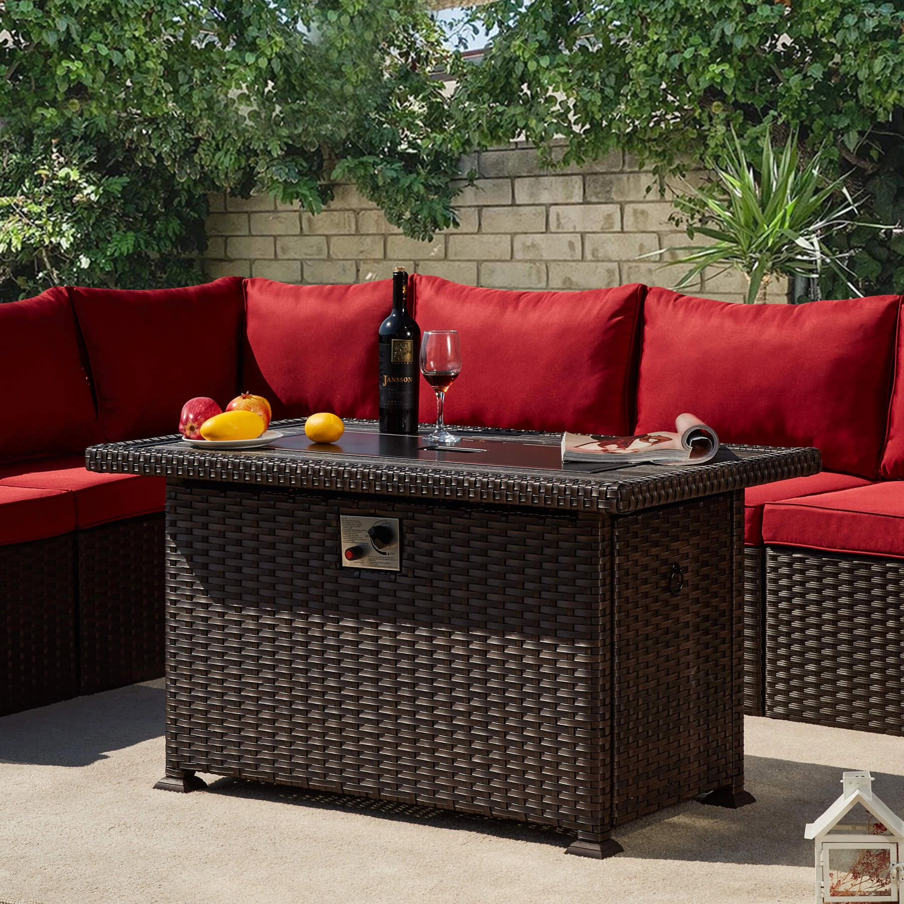 Homrest 44" Propane Gas Fire Pit Table 50000 BTU Auto-Ignition w/ Waterproof Cover, Brown