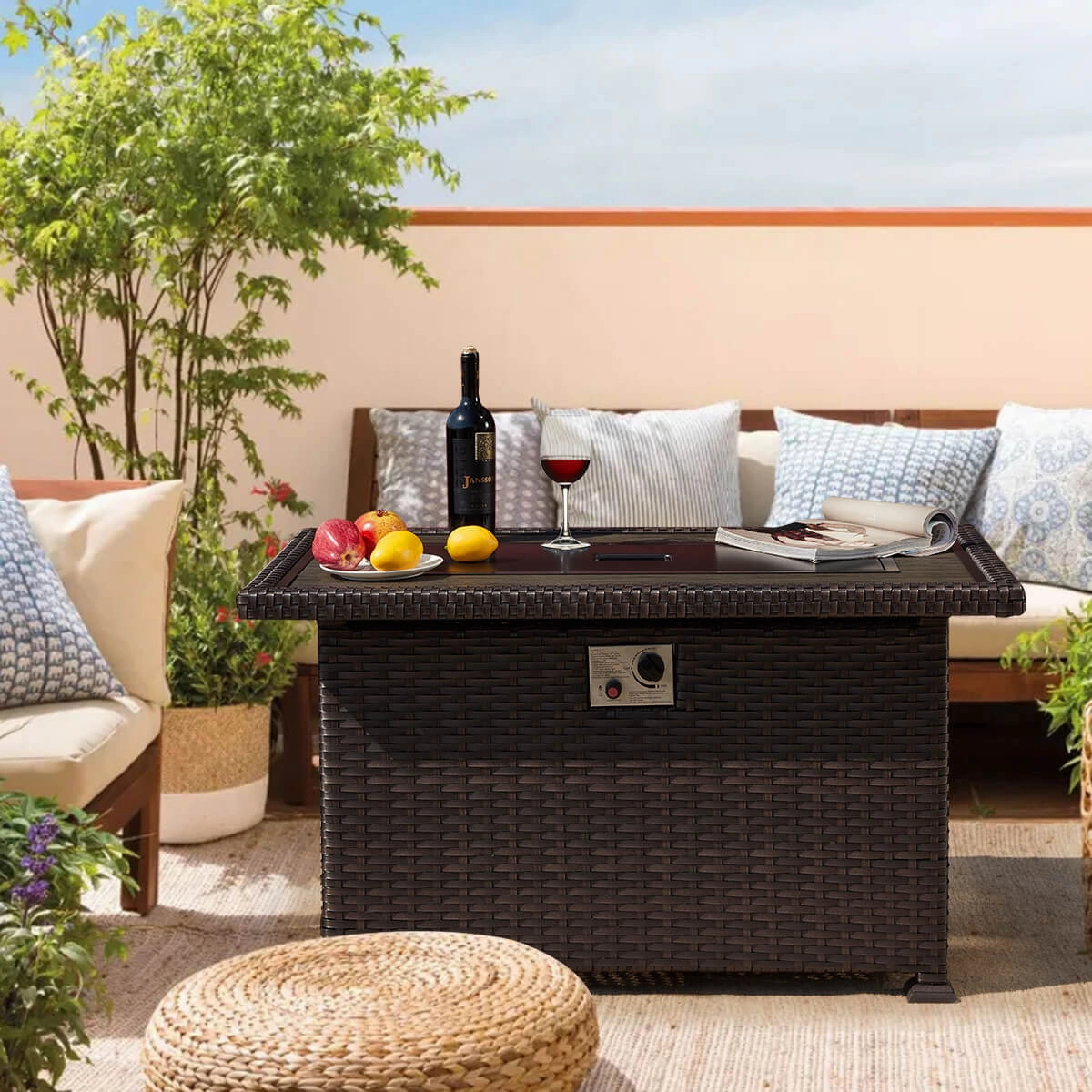 Homrest 44" Propane Gas Fire Pit Table 50000 BTU Auto-Ignition w/ Waterproof Cover, Brown