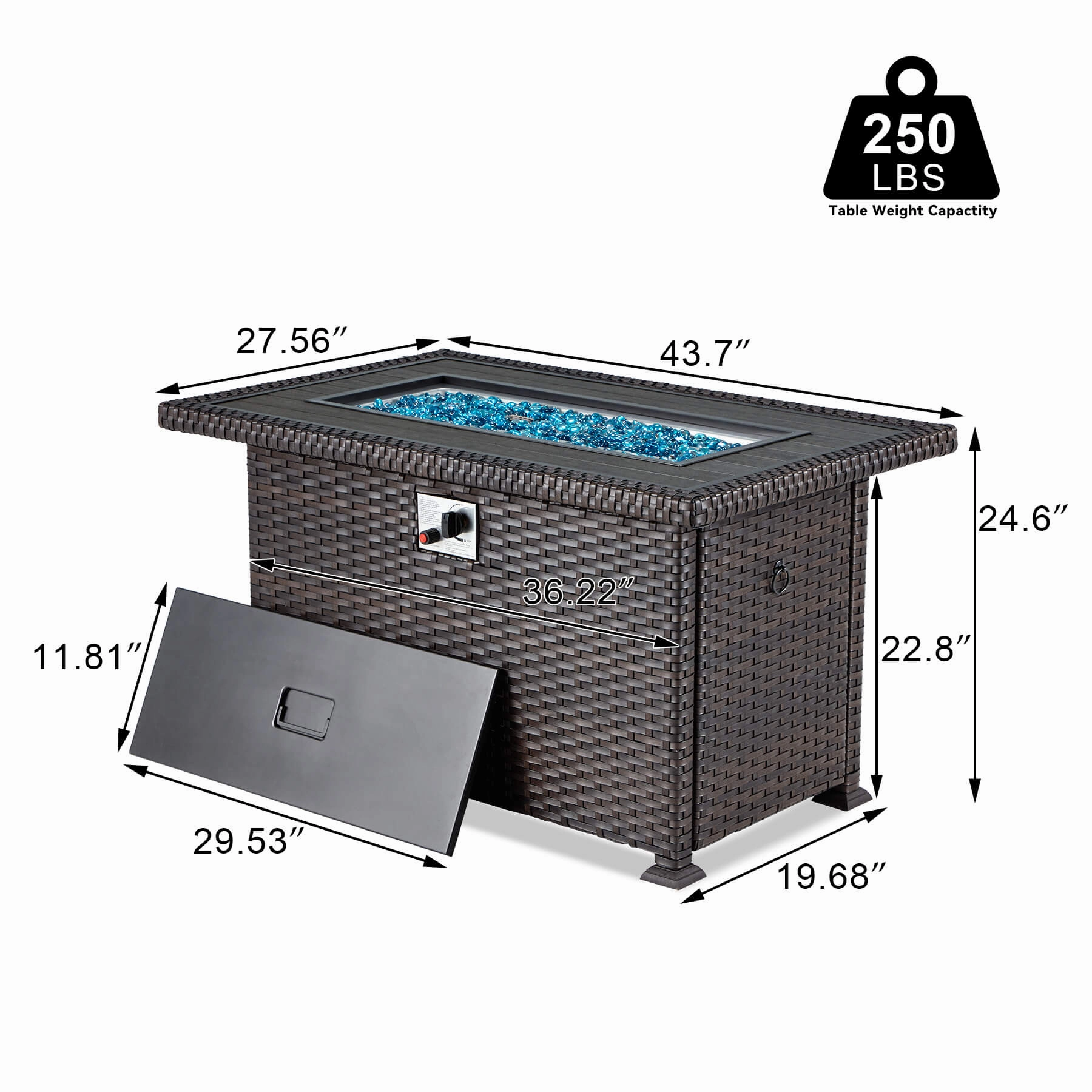 Homrest 44" Propane Gas Fire Pit Table 50000 BTU Auto-Ignition w/ Waterproof Cover, Brown