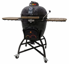 Icon Grills XR402 Deluxe Black Kamado Charcoal Grill CGXR402BDELUXE stainless steel BBQ grill with side table