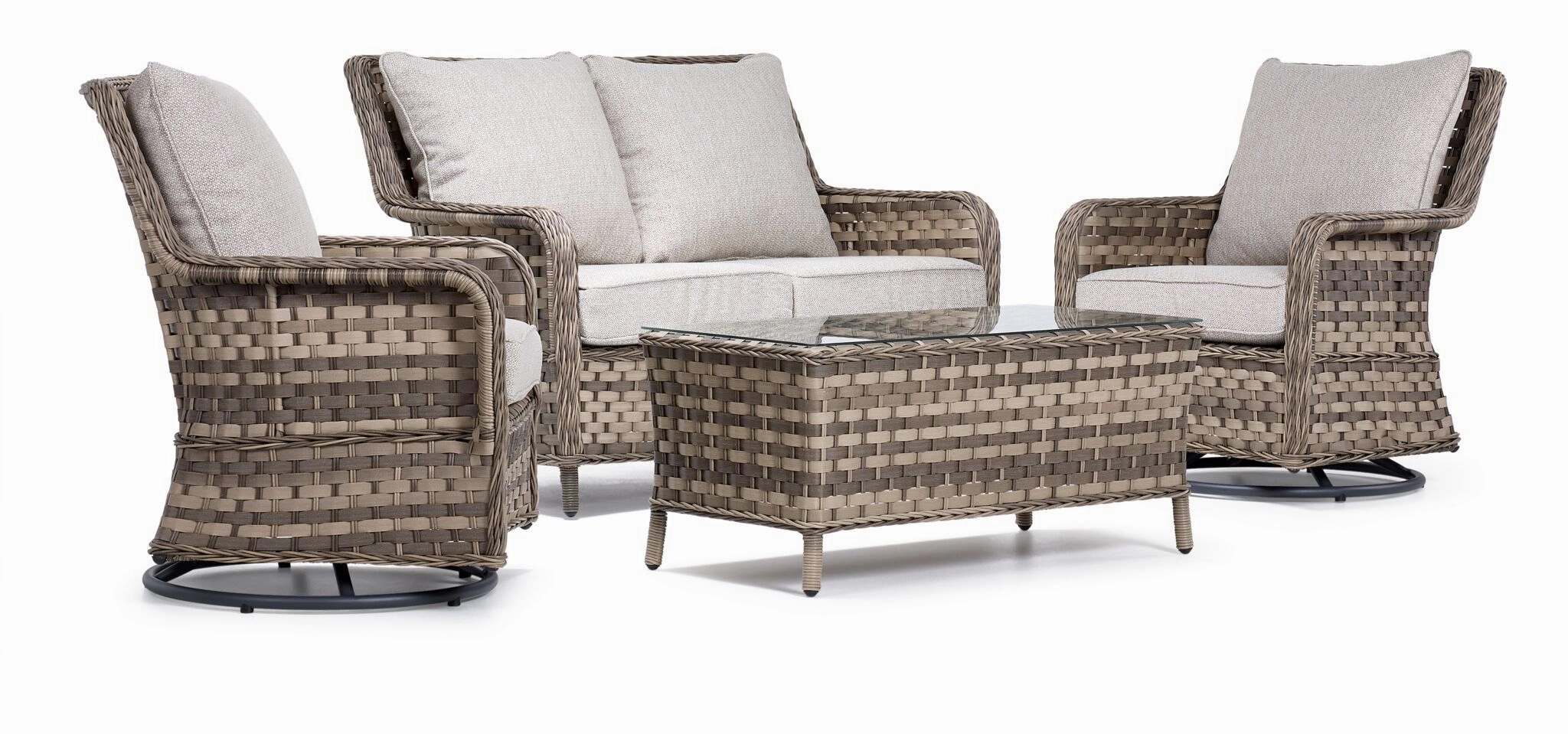 Isla 4 - Piece Outdoor Conversation Set with 2 Swivel Chairs - Grey Beigeoutdoor patio furniture set