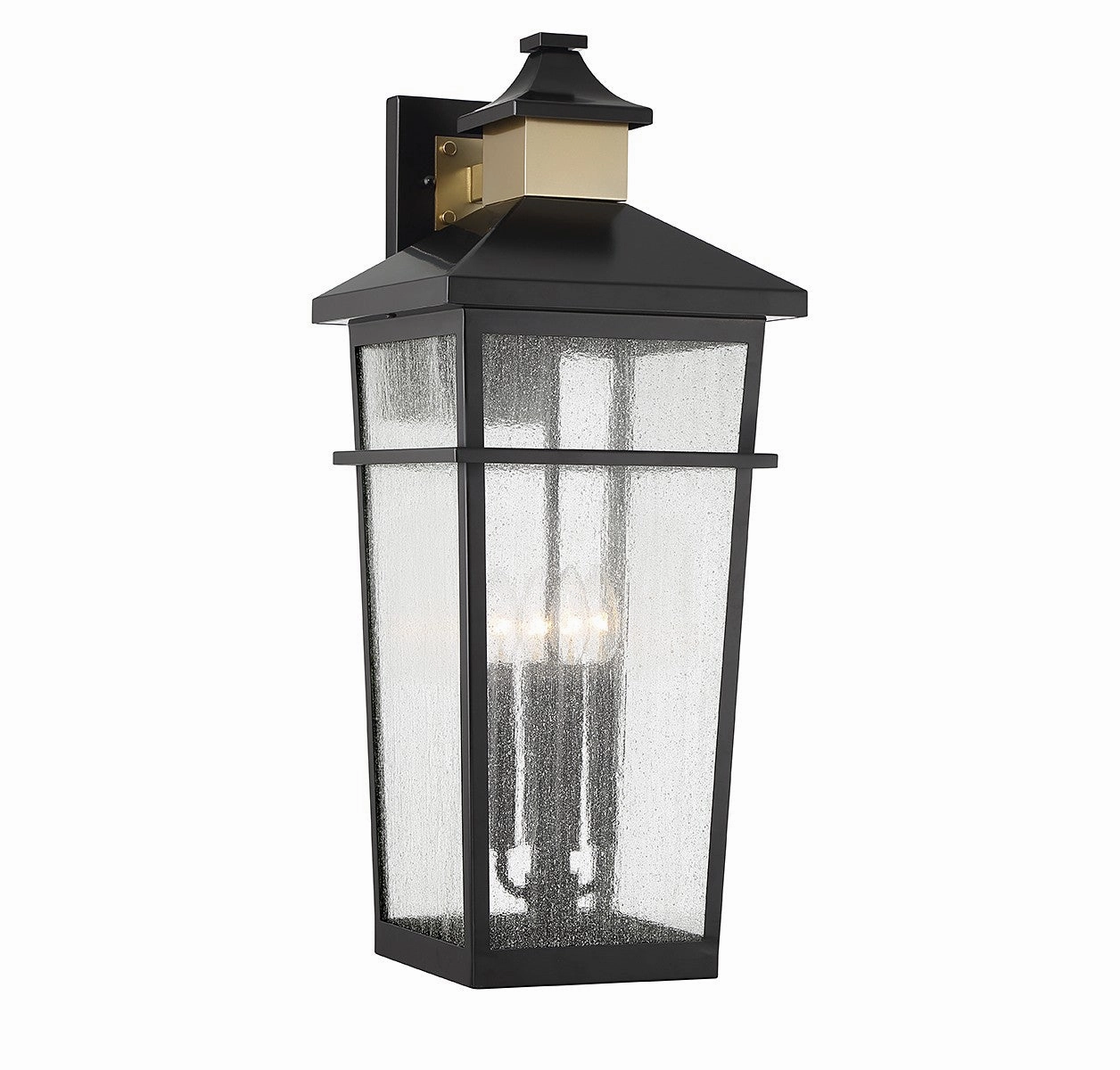 Kingsley Four Light Outdoor Wall Lantern Matte Black with Warm BrassOutdoor wall sconces with motion sensor
