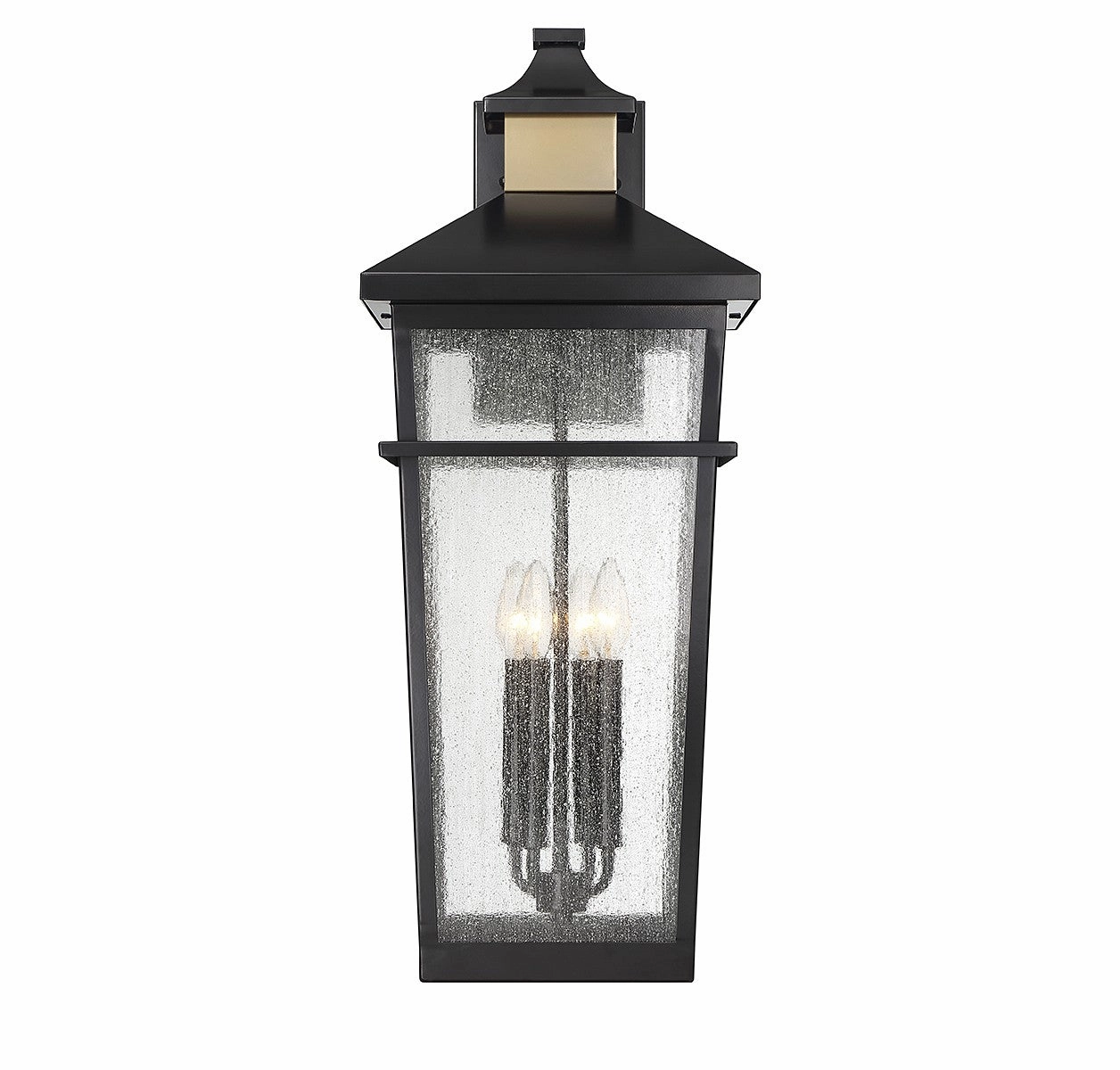 Kingsley Four Light Outdoor Wall Lantern Matte Black with Warm Brass