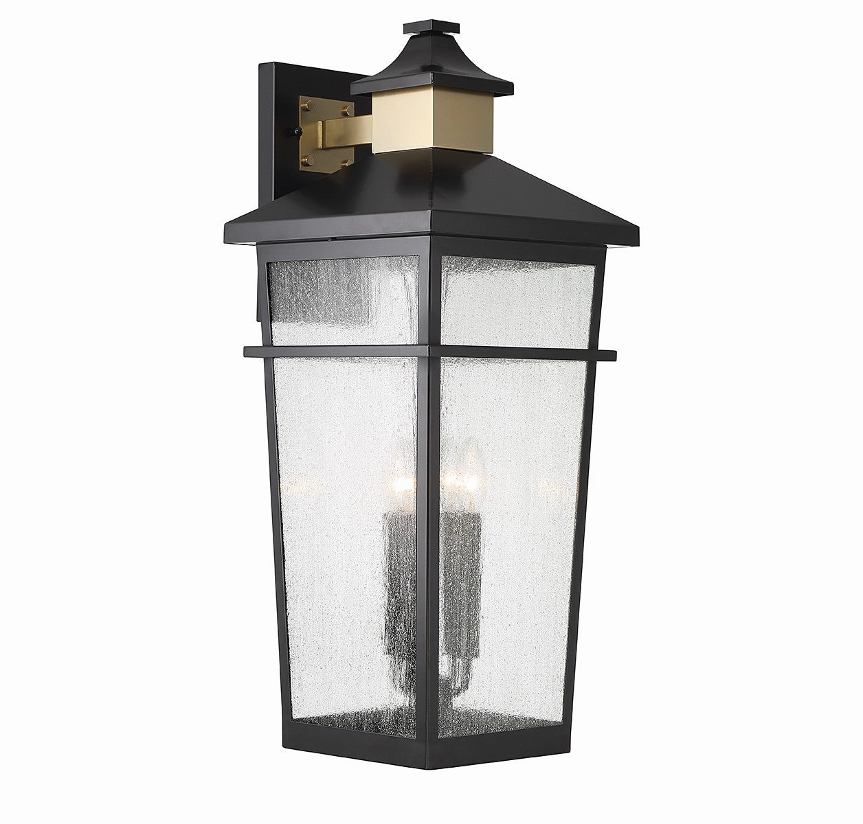 Kingsley Four Light Outdoor Wall Lantern Matte Black with Warm Brass